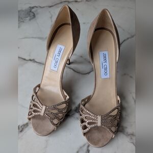 Jimmy Choo Fergis 85 Crystal Suede D'Orsay Heels Nude Size Size 41/ US 10